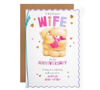 Hallmark Anniversary Card for Wife, Cute Forever Friends Bears with Hearts Design, Pink, Blue