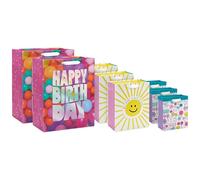 Hallmark Assorted Birthday Gift Bags (8 Bags: 3 Small 6", 3 Medium 9", 2 Large 13") Smiling Sun, Balloons, Cute Flowers and Plants