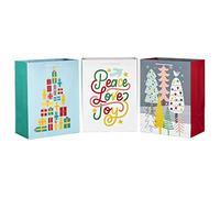 Hallmark Assorted Christmas Extra Large 17" Gift Bags, 3 Designs Trees, Jumbo, Bright and Bold Bundle
