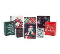 Hallmark Assorted Christmas Gift Bag Bundle (8 Bags: 2 Small 5", 3 Medium 8", 3 Large 11") Classic Santa, Black and Red Plaid, Snowflakes, Holly, 1 Count (Pack of 8)
