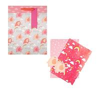 Hallmark Baby Girl Gift Bag and Gift Wrap Bundle - 1 Large Gift Bag and 2 Paper Sheets in 1 Cute Design