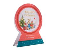 Hallmark Baby Girl's First Christmas Card, 3D Pop-Up Peter Rabbit Globe | Beatrix Potter Collection, H20.4cm X W15.9cm X D4.8cm, Paper, Red, Green, White