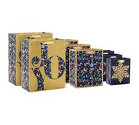 Hallmark Bag Assortment: 8 Count, Navy Blue & Gold, Small (5.5" x 6.5" x 2.9"), Medium (7.7" x 9.6" x 4.3"), Large (10.4" x 13" x 5.7"), Snowflake & Woodland Creatures, Christmas