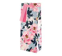 Hallmark Birthday Bottle Bag, Pink & Blue Floral Design, for Wine, Whiskey, Gin