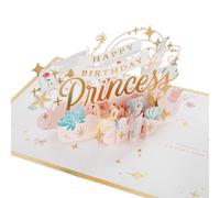 Hallmark Birthday Card, 3D & Pop Up Disney Princess Icons | Beauty & the Beast, Aladdin, Cinderella, Measures 9.3cm by 23.8cm by 17.3cm, White Signature Envelope With Gold Foil Lining