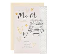 Hallmark Birthday Card for Mum, Gold Foil, Hearts, Cake Design with Heartfelt Verse