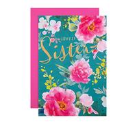 Hallmark Birthday Card for Sister, Classic Floral Design, Green, Pink