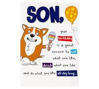 Hallmark Birthday Card for Son, Funny, Humour, Pop Up Design, Dog Illustration, White, Brown, Blue