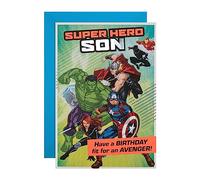 Hallmark Birthday Card for Son - Marvel Superheroes Design with Activity
