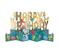 Hallmark Birthday Card, Jumbo 3D and Pop-Up, PEANUTS SNOOPY and WOODSTOCK, Happy Birthday Banner Design, Blue, Gold