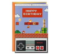 Hallmark Birthday Card, Super Mario Bros., Nintendo, Musical & Light Up | Blue, Mario, Koopa Troopa, Goomba, NES Design, Measures 20cm X 13.4cm, Yellow Envelope