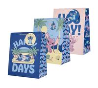 Hallmark Large Gift Bag, Pack of 3, Birthday, Disney Lilo & Stitch, Stitch, Angel, Blue