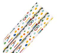 Hallmark Birthday Wrapping Paper Bundle - 3 Rolls in 1 Patterned Design, Birthday Roll Wrap Bundle