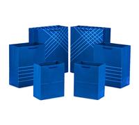 Hallmark Blue Gift Bags in Assorted Sizes (Pack of 6: 2 Medium 9", 2 Large 11", 2 Extra Large 14") for Birthdays, Graduations, Fathers Day, Baby Showers, Bridal Showers, Weddings, Groomsmen Gifts,