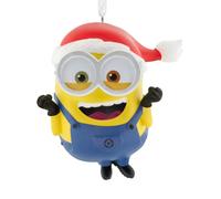 Hallmark Bob the Minion Santa Hat Resin Hanging Christmas Ornament | Despicable Me, ornament measuring 6.3 x 6.3 x 0.6cm, Blue overalls, Santa Hat, With loop and white ribbon