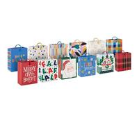 Hallmark Bulk Gift Card Holder Bag Assortment (12 Bags 4": Plaid, Santa, Flowers, Hearts, Rainbow Stripes, Treat Yule-self!) for Christmas, Birthdays, Weddings, Mother's Day