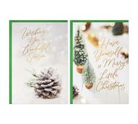 Hallmark Bulk White Christmas Card Assortment (40 Cards and 40 Envelopes) Snowy Pinecone, Bottle Brush Trees
