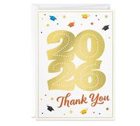Hallmark Bulk Year-Dated Graduation 2026 Thank You Notes, Colorful Caps and Gold Foil (40 Blank Cards with Envelopes) for High School, College, University