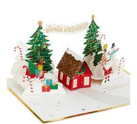 Hallmark Christmas Card, 3D and Pop-Up Card, Santa's Workshop, Winter Wonderland, Red, Green, Gold