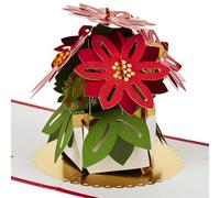 Hallmark Christmas Card, 3D and Pop Up Christmas Card, Poinsetta Flowers, Red Florals, Christmas Foliage, Red, Gold