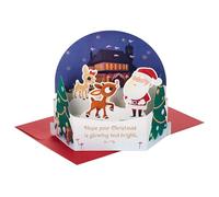 Hallmark Christmas Card, 3D and Pop Up Christmas Card, Santa and Rudolph, Snow Globe Design