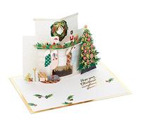 Hallmark Christmas Card, 3D & Pop Up Card, Fireplace & Tree, With Gold Foil Details, Pink