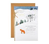 Hallmark Christmas Card, Brother Christmas Card, Foxes & Woodland Design, With Gold Foil Details, Blue