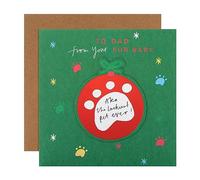 Hallmark Christmas Card for Dad from the Pet - Fun Paw Print Bauble Green Design, 25558920, Multicoloured