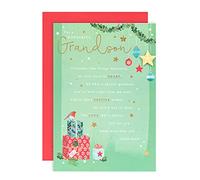 Hallmark Christmas Card for Grandson, Classic Design, Heartfelt Message | 3D-Effect, Gold Foil, Red Envelope, 22.8 X 15.9 Cm, Green