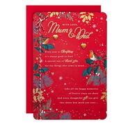 Hallmark Christmas Card for Mum and Dad - Robin and Winter Florals Design