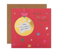 Hallmark Christmas Card for Mum from the Pet - Fun Paw Print Bauble Pink Design
