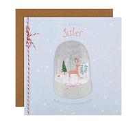 Hallmark Christmas Card for Sister - Contemporary Snow globe with Deer Illustration Design