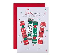 Hallmark Christmas Card for Son, Funny Crackers, Red Foil, 22.8 x 15.9 cm