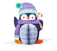 Hallmark Christmas Card, Honeycomb Penguin with Candy Cane, Pop Up 3D | 15.9 X 22.5 Cm, Laser Cut, Sparkly Honeycomb Paper, White Envelope, 3D Pop-Out