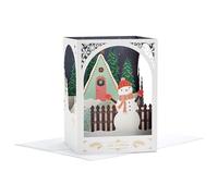 Hallmark Christmas Card, Snowman Design, 3D and Pop Up Card, Snow, White, Red