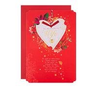 Hallmark Christmas Card, Wife Keepsake Heart Gift, Gold Foil, Red Floral