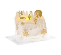 Hallmark Christmas Card, Winter Wonderland Design, 3D and Pop Up Card, Reindeer, Deer, White, Gold