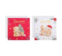 Hallmark Multipack Christmas Cards, Charity Cards, Pack of 16 in 2 Cute Designs, Forever Friends Bears, Red, White