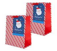 Hallmark Christmas Eve Gift Bag Pack, 2 Large Bags, Extra Large Tags | 33x26.5x14.6cm, Red Grosgrain Handles, 19.8x15cm Tags, Recyclable, Red/White Stripe