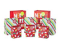 Hallmark Christmas Gift Bags Assorted Sizes (8 Bags: 3 Small 6", 3 Medium 9", 2 Large 13") Red, Green, Blue Stripes, Lights, Merry Merry Christmas!