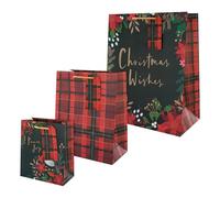Hallmark Christmas Gift Bags - Pack of 3 in 3 Classic Tartan Designs & 3 Sizes
