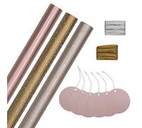 Hallmark Christmas Gifting Compendium, 3 Pack Wrapping Paper, 2M Each, 6 Gift Tags, 2 Raffia Ribbons, Gold, White, Rose Gold Compendium Pack