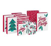 Hallmark Christmas Shirt Boxes for Presents (10 Clothes Boxes with Lids: 3 Small 11", 5 Medium 14", 2 Large 16") Red and White Stripes, Green Tree with Rainbows, Joy, Very Merry