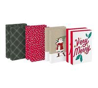 Hallmark Christmas Shirt Boxes for Presents (8 16" Clothes Boxes with Lids) Rustic Santa, Plaid, Very Merry, Red with White Speckles