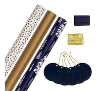 Hallmark Christmas Wrapping Paper, 3-Pack, Gold, Blue, White, 2M Each