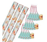 Hallmark Christmas Wrapping Paper and Gift Tag Bundle, Forever Friends | 1 Forever Friends Design, 3-Pack of 5 Gift Tags, 70 Cm by 400 Cm Rolls, 8 by 7 Cm Tags, Cutting Grid on Reverse