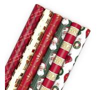 Hallmark Christmas Wrapping Paper Rolls with Cutlines on Reverse (6 Rolls: 150 Sq. Ft. Total) Santa Claus, Nutcrackers, Plaid, Snowflakes, Ornaments