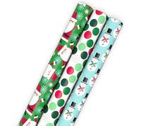 Hallmark Christmas Wrapping Paper with Cutlines on Reverse (3 Rolls: 90 Sq. Ft. Total) Santa Claus, Polka Dots, Snowmen