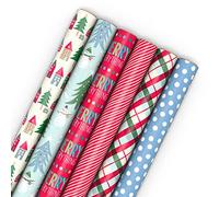 Hallmark Cute Recyclable Christmas Wrapping Paper (6 Rolls: 180 Sq. Ft. Total) Red, Blue, Green Plaid, Merry Everything," Colorful Houses, Snowmen and Trees, Dots, Stripes