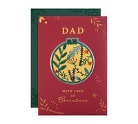 Hallmark Dad Christmas Card, Foliage & Bauble Design, Hanging Keepsake | Gold, Burgundy, 22.8cm X 15.9cm, Green Envelope, Detachable Die-cut Hanging Attachment